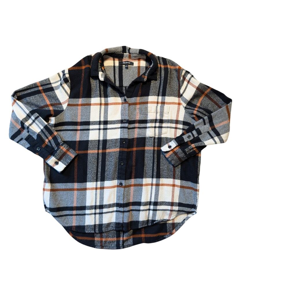 Madewell Women's Ex-Boyfriend Flannel Plaid Button Down Shirt Grey Orange Size S